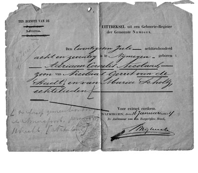 geboortebewijs, 1878